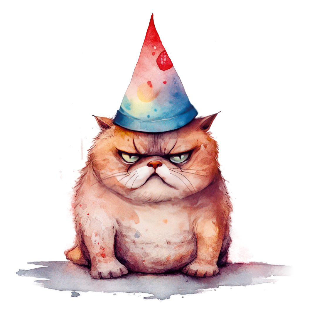 Bügelbild - Plott - Mürrische Partykatze - 14,2cm x 14,2cm 