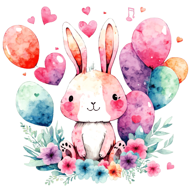 Bügelbild - Plott - Hase & Ballons - 11,5cm x 11,5cm 