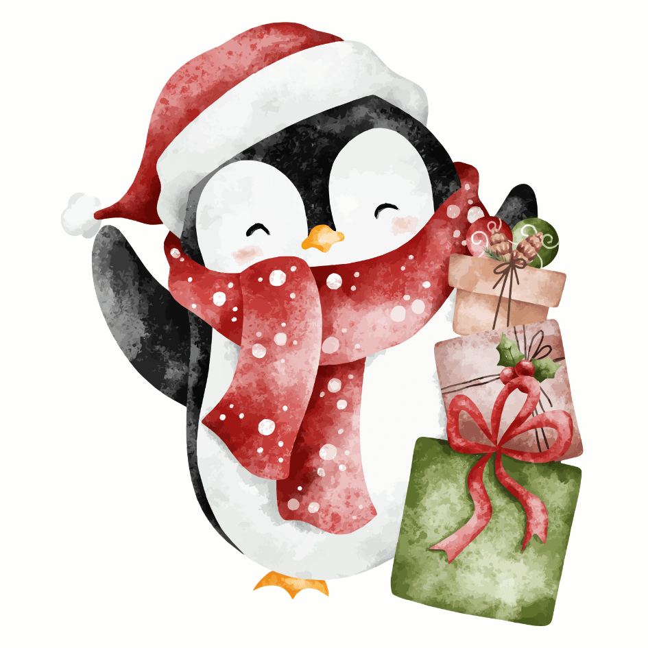 Bügelbild - Plott - Weihnachten - Pinguin Geschenke - 12,2x14,1cm