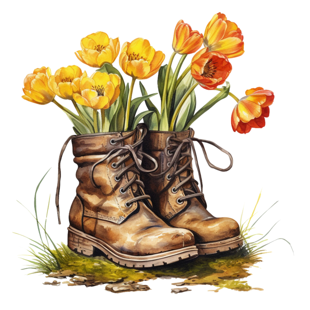 Bügelbild - Plott - Tulpen Stiefel - 15,1cm x 14,8cm