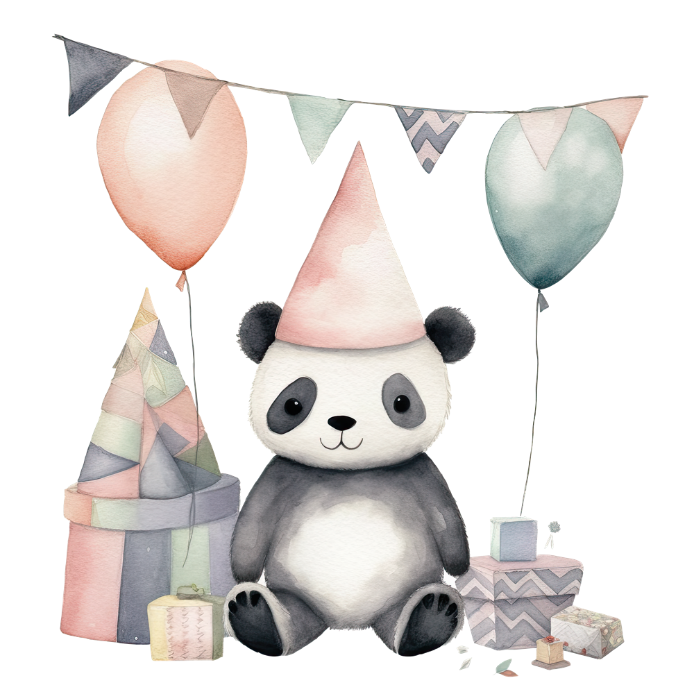 Bügelbild - Plott - Panda Geburtstag - ca. 13cm x 13cm