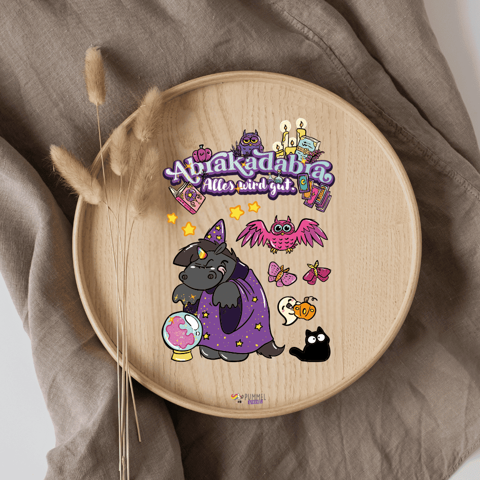Bügelbild - Pummeleinhorn - Abrakadabra- ca. 20x28,7cm