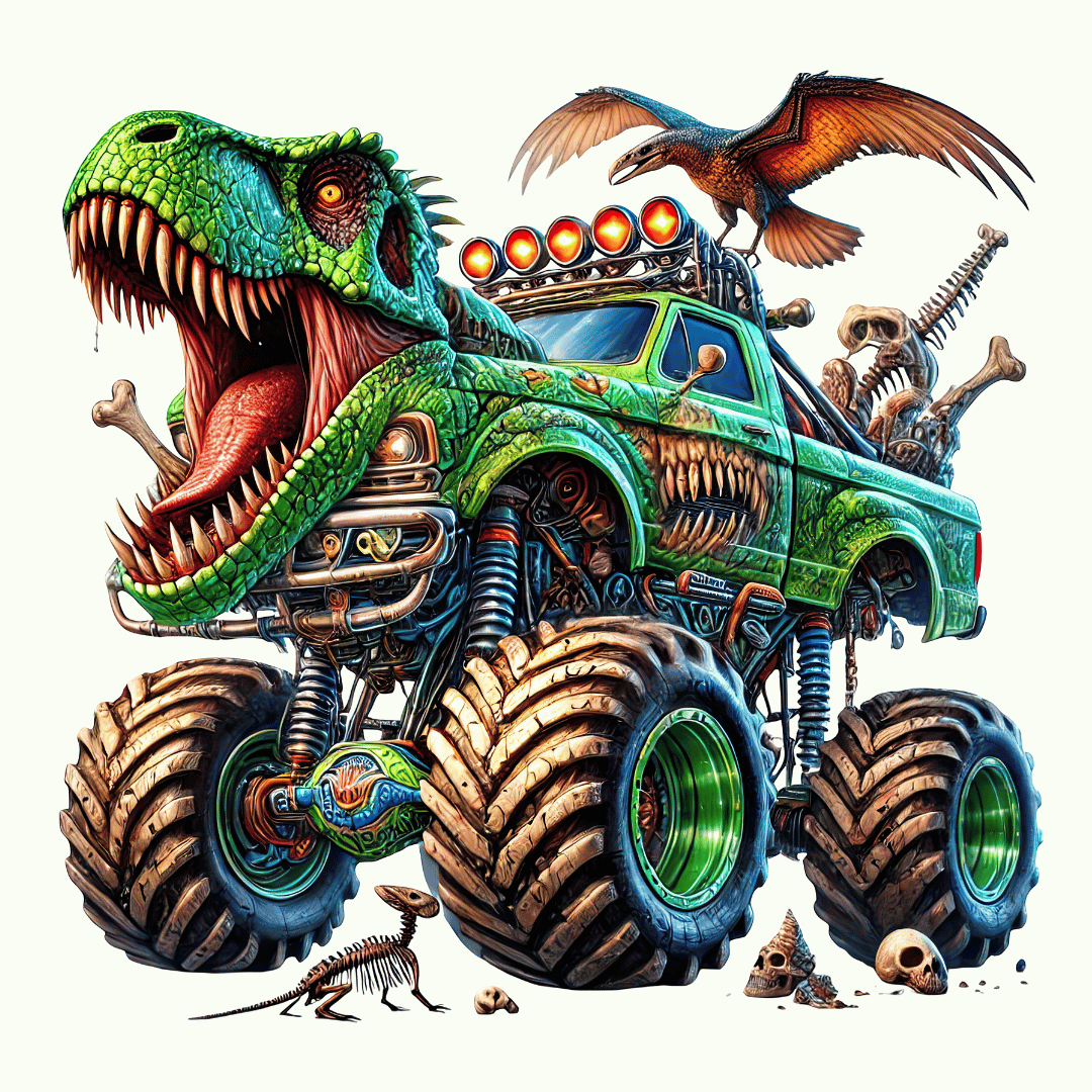 Bügelbild - Dinotruck grün - ca. 13,5x13cm