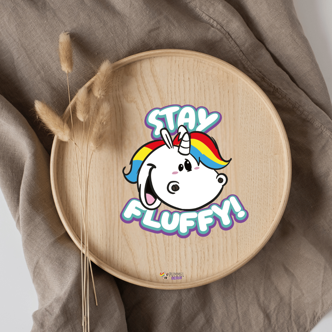 Bügelbild - Pummeleinhorn - Stay Fluffy - ca. 15x15,5cm