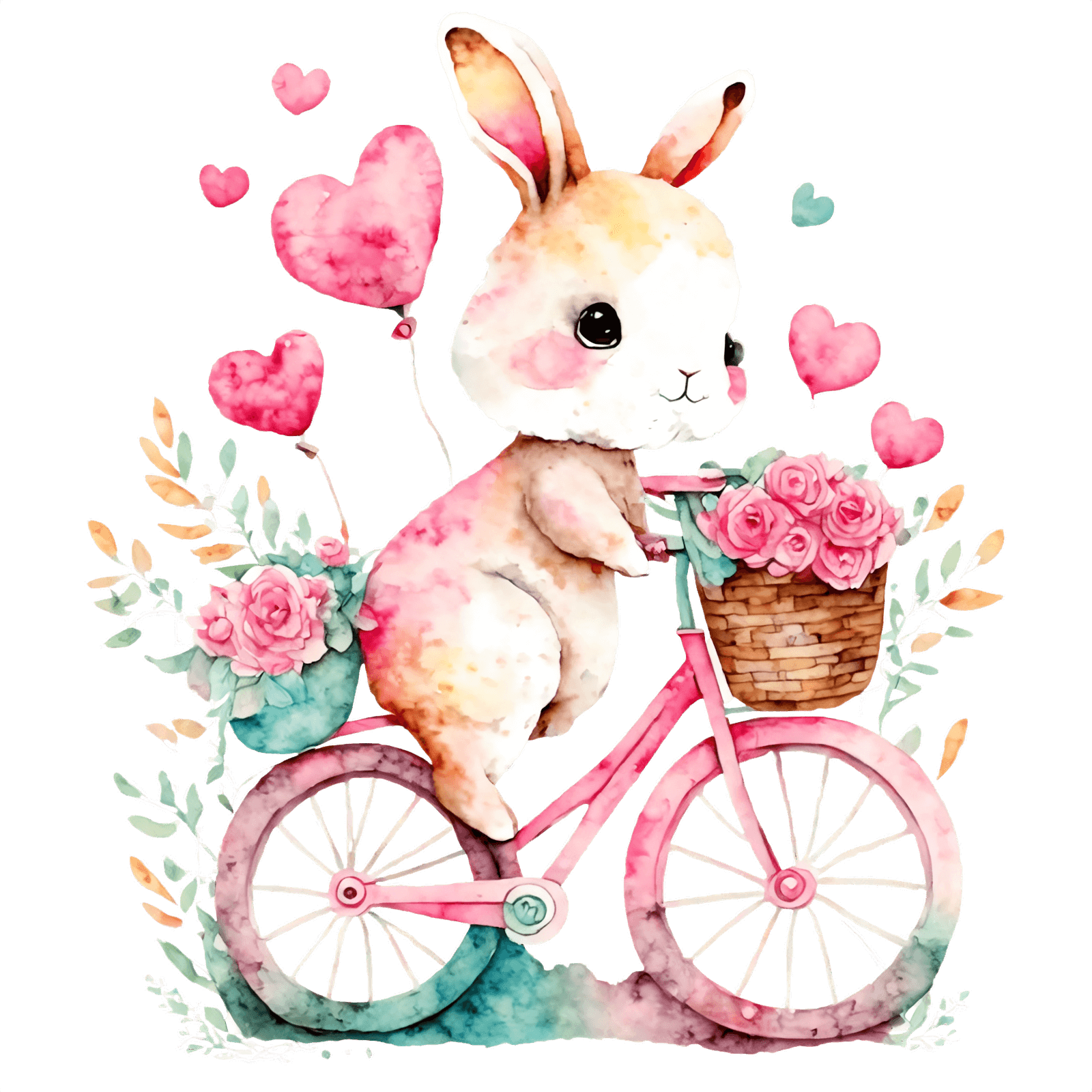 Bügelbild - Plott - Hase mit Herzen auf dem Fahrrad 11cm x 12cm 