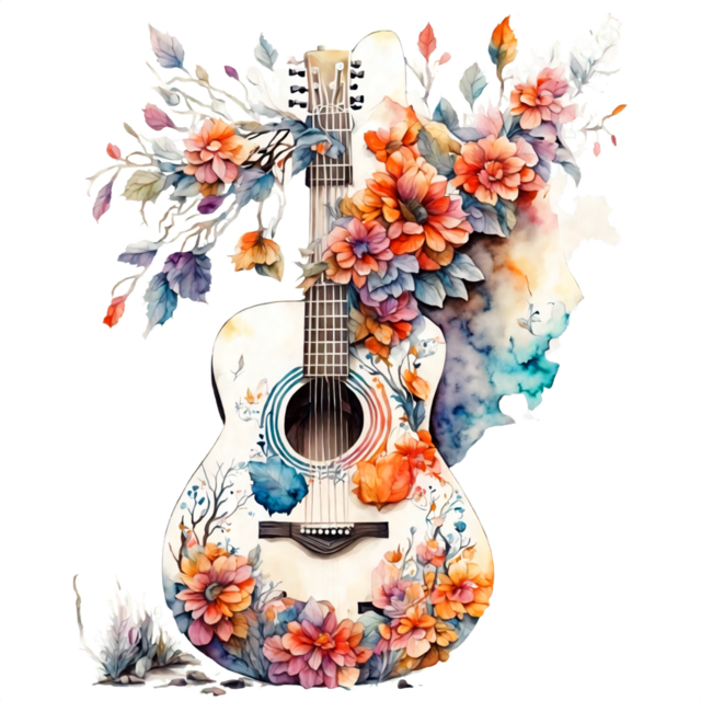 Bügelbild - Plott - Gitarre mit Blumen - 12cm x 14,5cm 