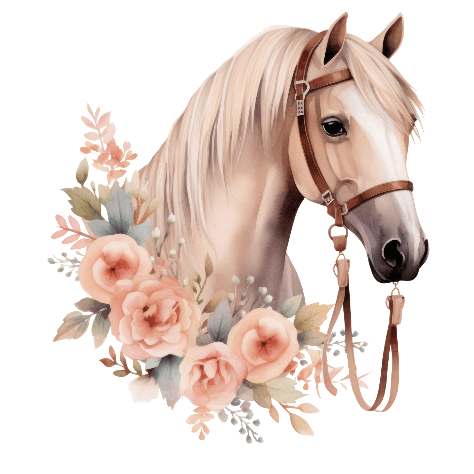 Bügelbild - Plott - Pferd mit Blumen in Apricot - 11,2cm x 12,3cm